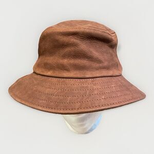 Vintage Union Made Leather Bucket Hat Brown Mens L/XL USA Made 70s 80s Retro